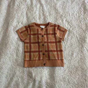 Happily Grey Kids Plaid Short Sleeve Cardigan - Rust & Cream Knit